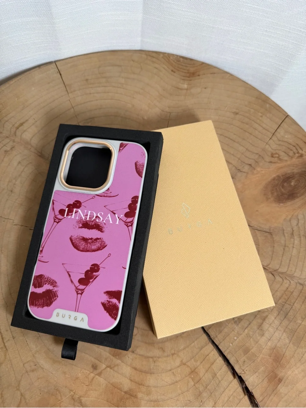 BURGA Elite Personalized “LINDSAY” Pink Martini & Lips iPhone Case